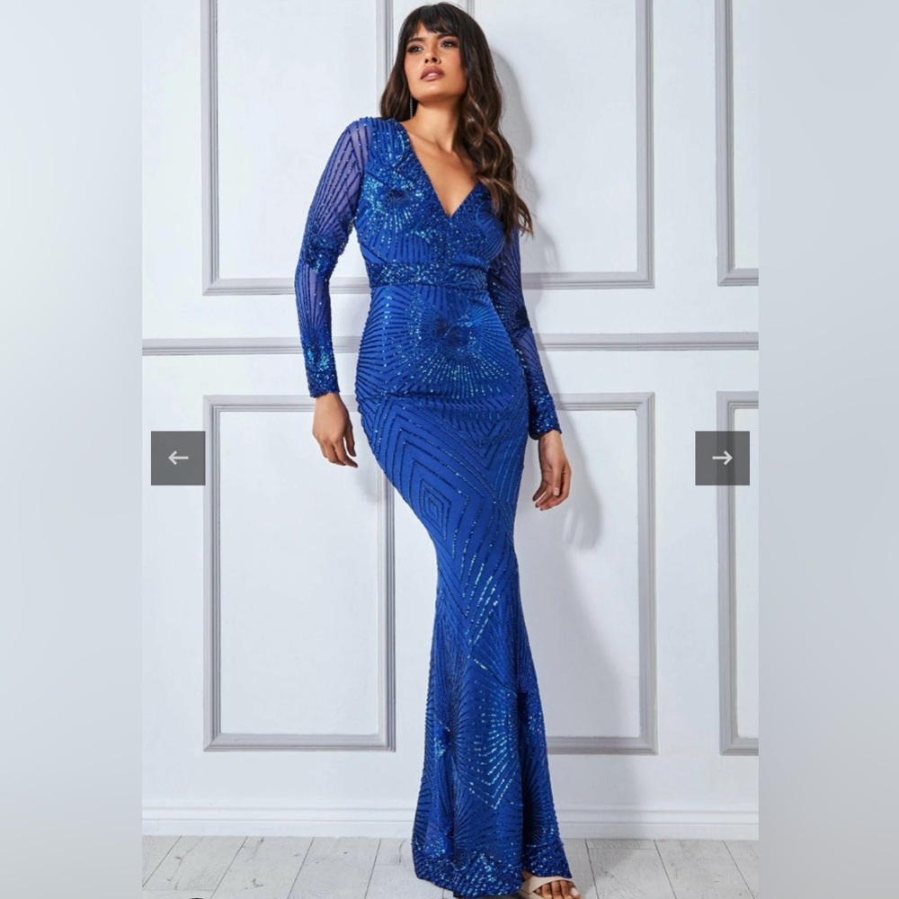 Elegant Blue Sequin Evening Gown